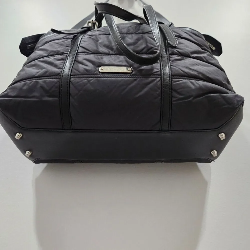 BURBERRY Abbey Quilted Black Nylon Diaper Tote Bag Leather Trim Crossbody Luxury - Picture 4 of 16